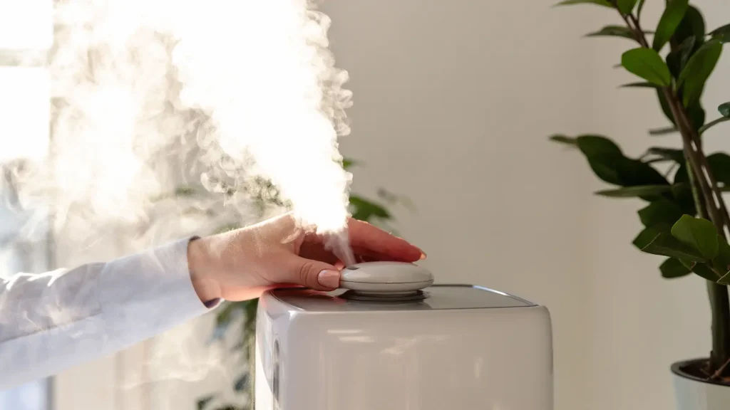 woman turns on humidifier