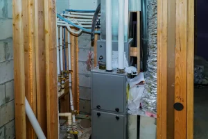 Image of a furnace with wooden panels on the sides