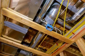 New home construction with installation of heating system in basement of house under remodeling